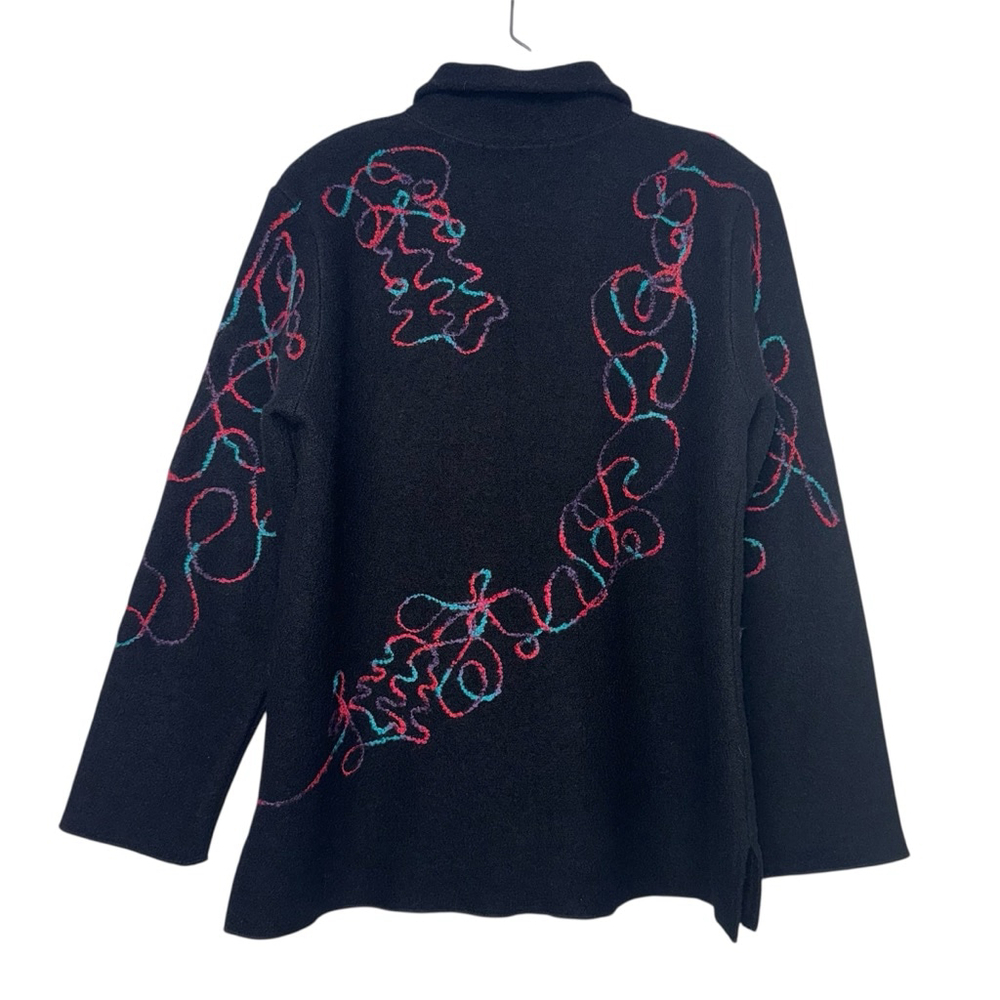 Women's Coldwater Creek Black 100% Wool Buttoned Sweater Abstract Size Medium - Picture 2 of 10